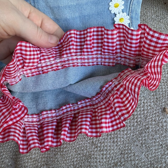 Levi's Customized Blue Overalls with Hand-sewn Red and White Strawberry Details - Picture 9 of 16